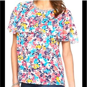 Juicy Couture Bling Neckline Ruffle Blouse